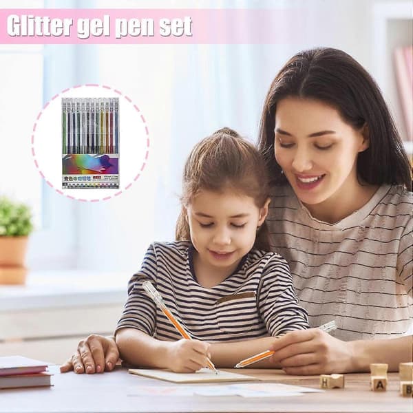Glittergeelikynäsetti, värilliset kimallemerkit, kimalletaidekynät, geelikynät