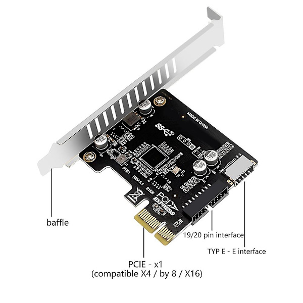 PCI-kort PCIe till USB3 Typ-E Front Typ-C 19p Utbyggnadskort Kompatibelt PCI-e X1 X4 X8 X16 Gränssnitt