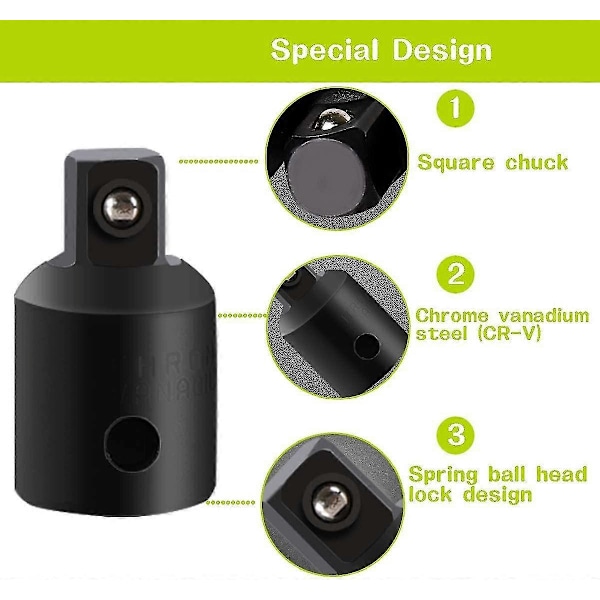 Hex Socket Adapter Topnøgle 1/4\",1/2\",3/8\",4 stk. 1/4 Til 3/8 - 3/8 Til 1/4 Tomme - 3/8 Til 1/2 - 1/2 Til 3/8