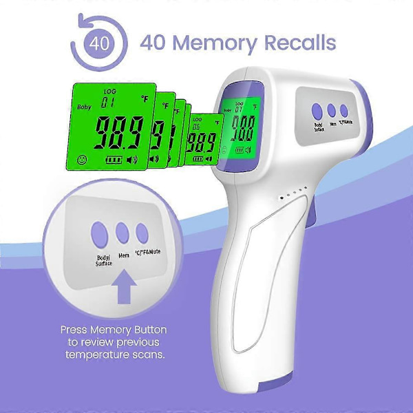 Berøringsfrit termometer til voksne, pandetermometer til feber, kropstermometer og overfladetermometer