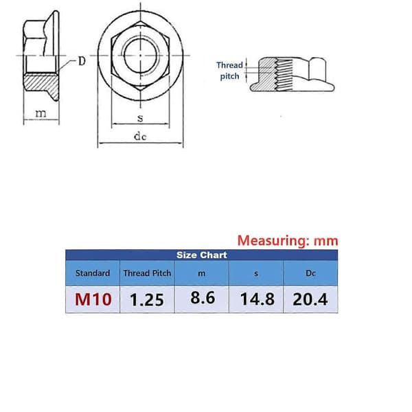 YuGtcen M10 x 1.25mm 30ST Flänsmutter Gänga Hårdvara Muttrar, 304 Rostfritt Stål