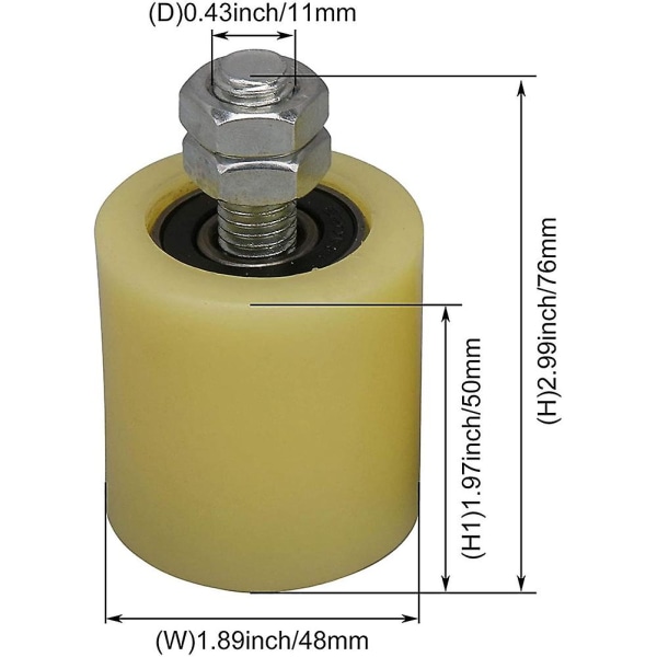 2 stk. 48x50mm Gule Sølv Nylon Stål Flade Rullelejer Styrehjul 6201 M12 Skrue til Elektrisk