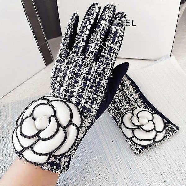 Märkesdesign Vinterhandskar Varma Plus Sammet Tjockare Pekskärm Kashmir Vantar Rutigt Stora Blomhandskar för kvinnorinvierno