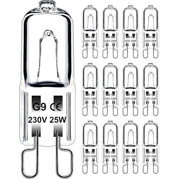 G9 Pære 25W 230V Dimbar Varmhvit, G9 Halogenpære 300C Toleranse, G9 Ovnslyspære for Mikrobølgeovn Komfyr Taklamper, Pakke med 12