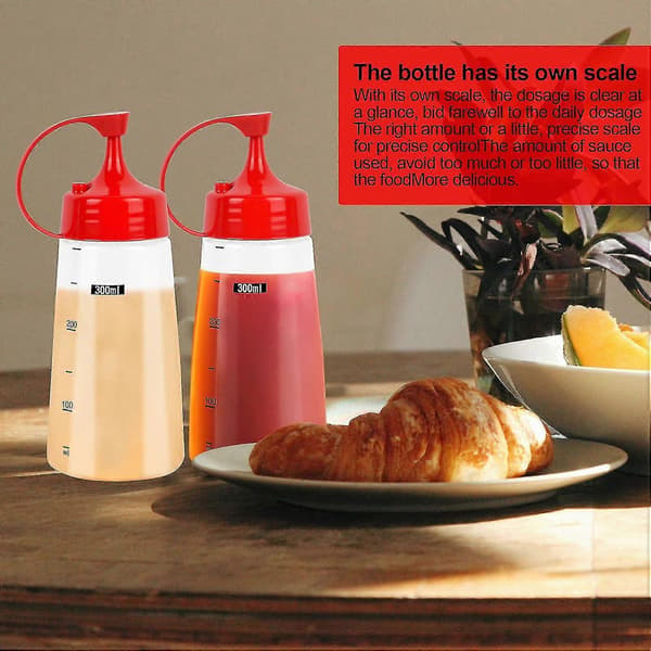Flaska med Pip 2st Kock Squeeze-flaskor Läcksäkra Återanvändbara För Hem Restaurang 300ml Plast Squeeze-flaskor För Sås, Ketchup, BBQ, Dressing, Paj
