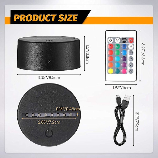 3D Nat LED Lys Lampe Base LED Lys Display Base Belyst Base Stand 16 Farver Med Fjernbetjening Og USB-Kabel