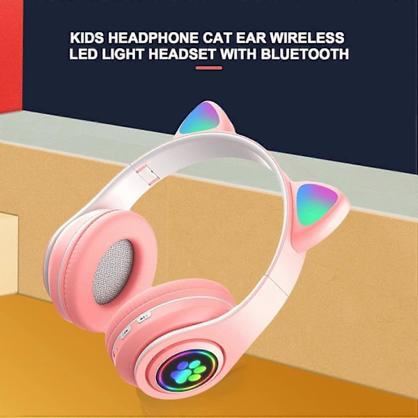 NEREN Børnehovedtelefoner Bluetooth 5.0 Multifunktion Katteøre Ekstra lang Batterilevetid Stereo Lyd LED Lys Sammenfoldelig Justerbar Bærbar Headset Multi-co