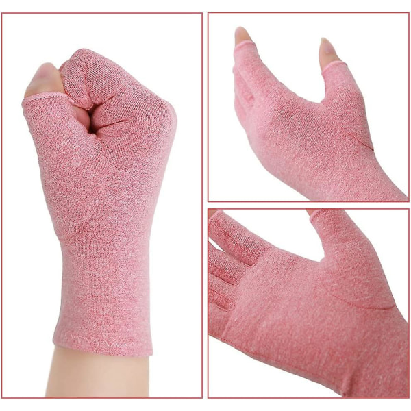 Fingerløse leddgikt kompresjonshansker Raynauds hansker Revmatoid artrose Håndleddstøtter - hånd smertelindring L (2 par rosa)