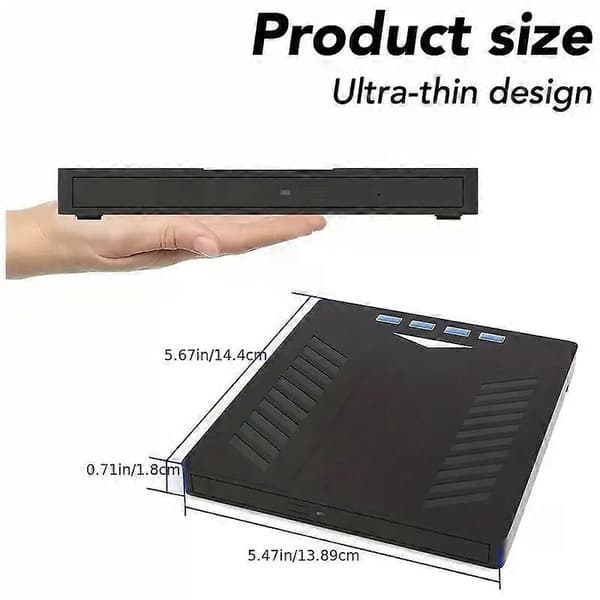 7-i-1 Multifunksjonell Ekstern CD DVD-stasjon, USB 3.0 Type-C CD DVD +/-RW-stasjon