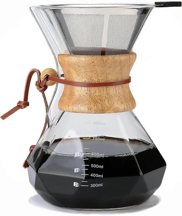 Hæld-over kaffemaskine med permanent filter, 800 ml borosilikatglas kaffekande