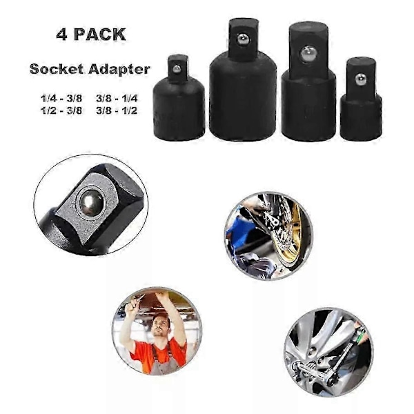 4 Luftverktøy Adapter Sett 3/8\" til 1/4\" 1/2 tomme Drive Skralle Reduksjonssett