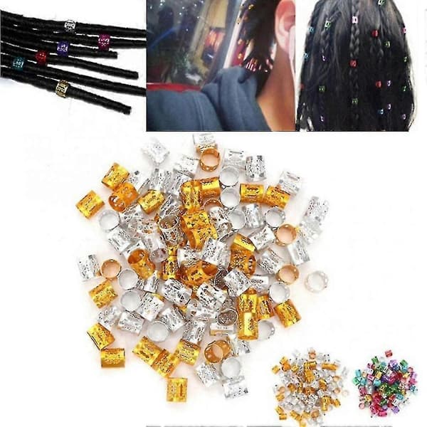 100 stk. Justerbare Hårfletningsmanchetclips Dreadlock Perler Rør Ring Tilbehør - csn - Rosarød