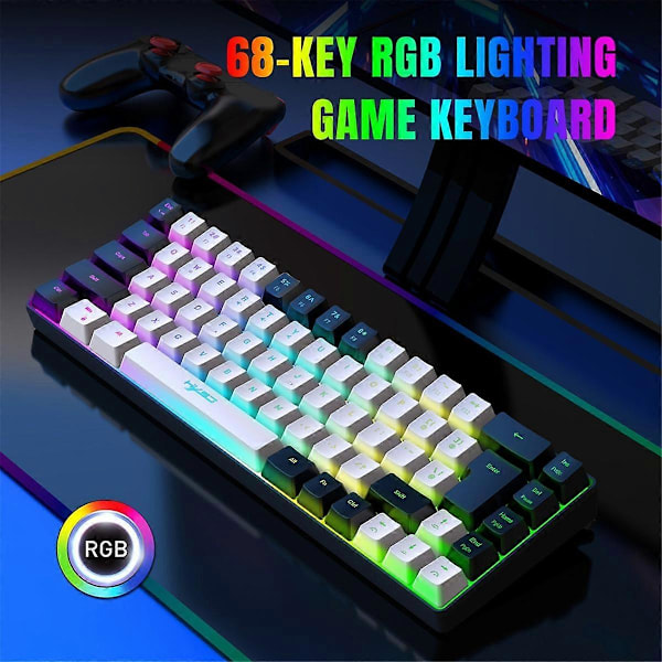 68 Tangenter Mekaniskt Tangentbord Kompakt RGB Luminous Gaming Mus och Tangentbord för PC-spel B
