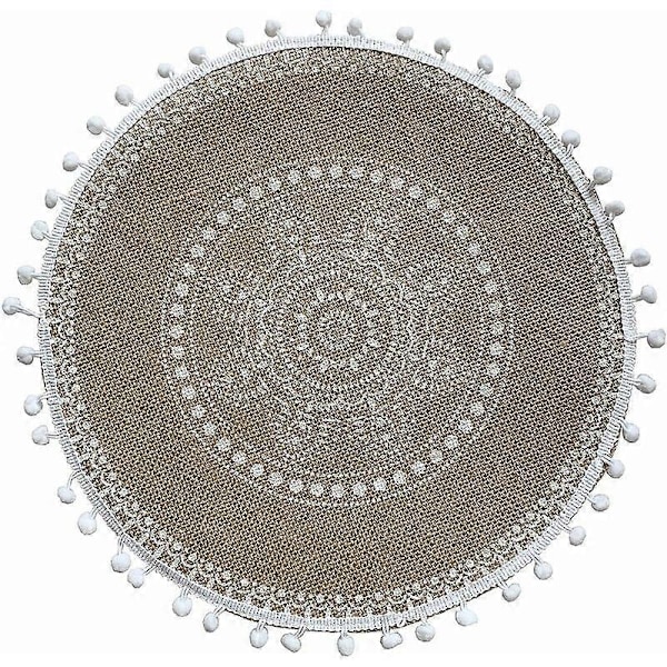 White Ball C Boho Spisebordsett med 4 Runde Bordbrikker for Vinter Spisestue Middag Moderne Beige Flettet Bord og Løper Høst Sirkel Kjøkken Plac