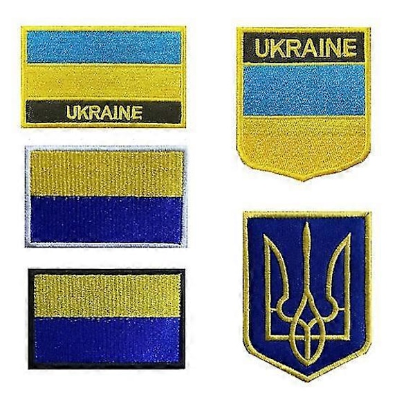 5 stk. Ukraine Flag Patches Ukraine Shield Patches Broderet Patch Morale Patch Applikation Fastgørelse Krog og Løkke (emblem)