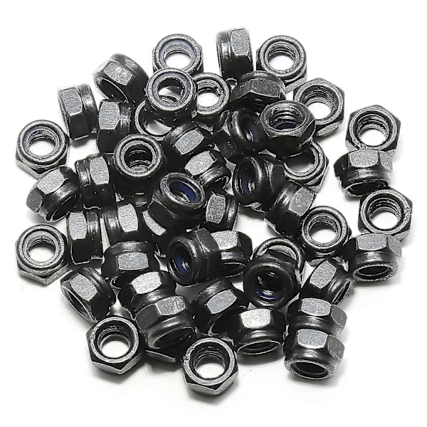 50 KPL M3 x 0,5 mm Nylon Insert Hex Lock -lukkomutterit, musta sinkitty nylonlukkomutterit