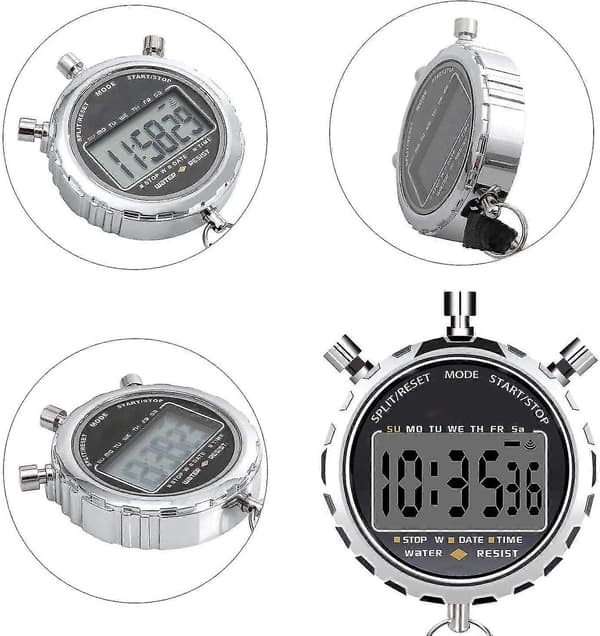 Digital Stoppur, Handhållen Stor LCD-Display Vattentät Daglig Alarm 1/100 Sekunders Precision