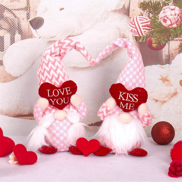 Valentinsgnomer Rosa Gnome Til Hjemmet Valentinsdag Lagdelt Bakke Dekoration - Gnome Gave