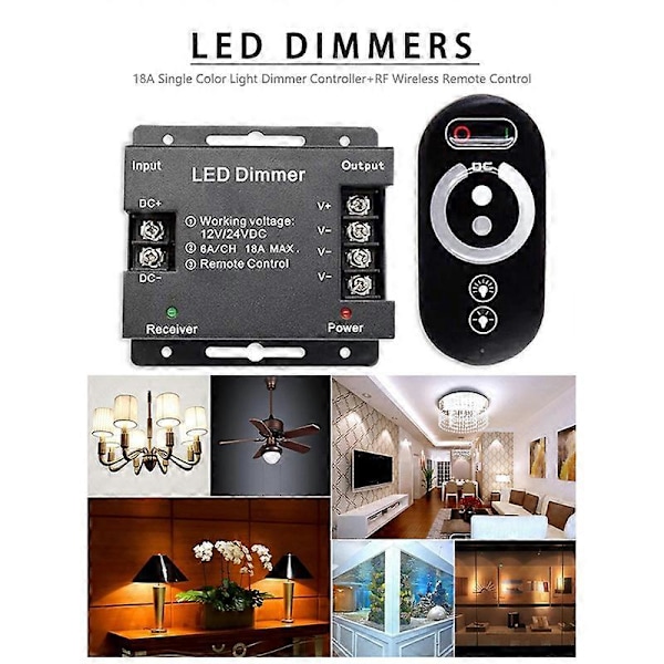 18A LED Monokrom Kontroller Dimmer 12V 24V med RF Trådlös Touch Fjärrkontroll för Enkel Färg