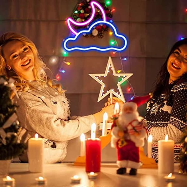 Neonskylt Moln och Måne LED Neonljus Neonskyltar för Väggdekor USB-Batteridriven LED Neonskylt för Sovrum Barnrum Bröllopsfest Dekoration