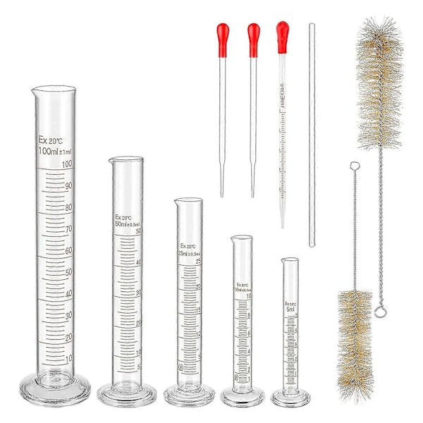 Glasmätsylindrar Set, Premium Borosilikatcylindrar Kit Med 3 Pipetter + 2 Borstar