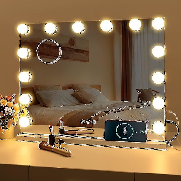 Hollywood Mirror Usb Makeup With Lights Lighted 10 Bulbs 3 Lighting Modes Tabletop Wall Mounted Cosm(10 Bulbs Only)_bd