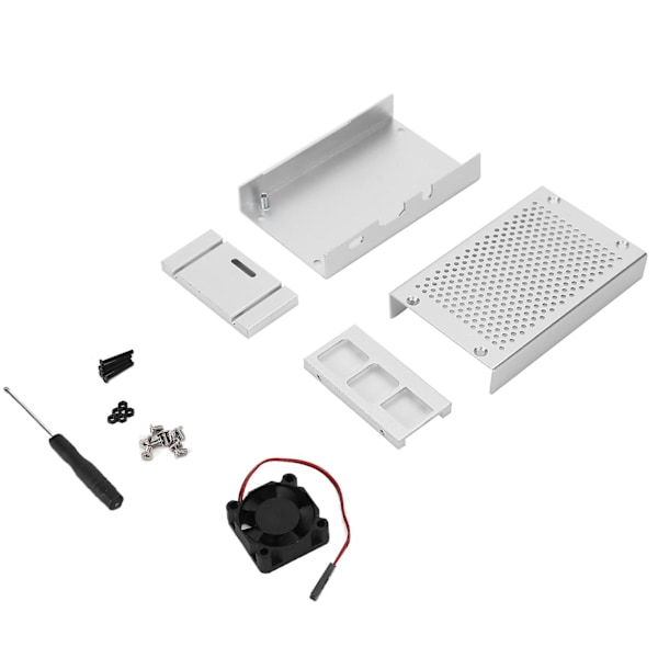 Alumiiniseoksesta valmistettu suojakotelo jäähdytystuulettimella Raspberry Pi:lle