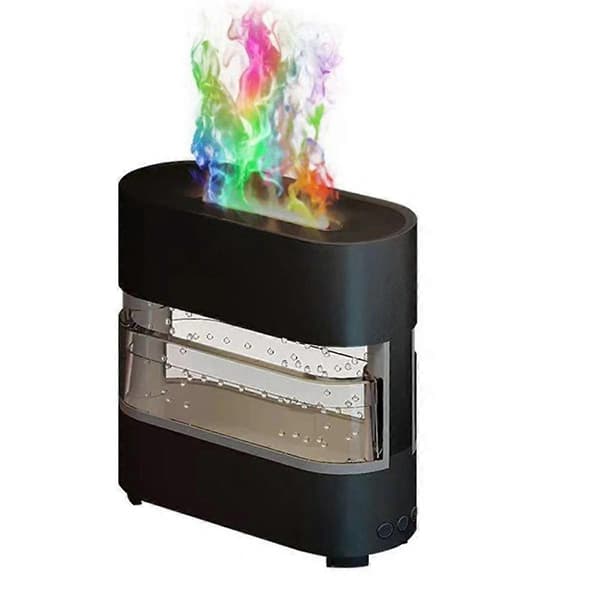 Simuleringsflamme Luftfugter Farverig Regn og Ild Aroma Diffuser med 7 Farver og Farverig til Hjem Soveværelse, Sort