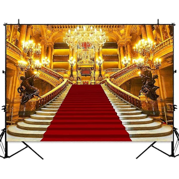 Rød Løper Palass Bakgrunn for Fotografering Kongelig Gullslott Nydelig Europeisk Hall Party Bakgrunn Vinyl Rød Scene Bakgrunner for Prom Bryllup Bursdag
