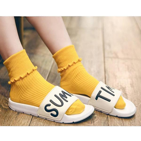 Damesokker, Ruffle Turn-cuff Casual Ankle Socks Varme Bomuldsstrik Salat Lavt Snit/Crew /Kjole Sok 6/7pak