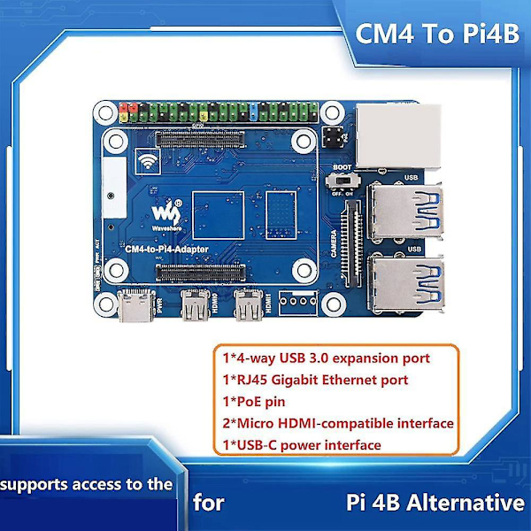 Cm4 til Pi4b udvidelseskort 4-vejs Usb3.0+rj45 Gigabit Ethernet-port Cm4 til Pi4-adapter til 4b Boar