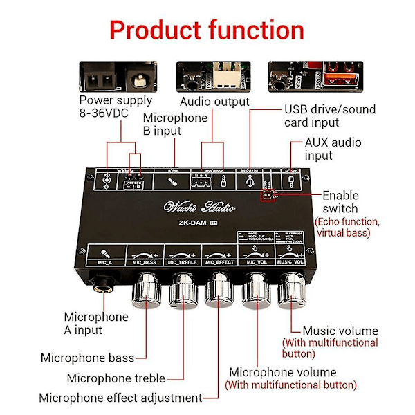 Dam H1 Karaoke Reverb Board Front Effekt Mikrofon Sang med Bluetooth Usb Dekode Board(b)