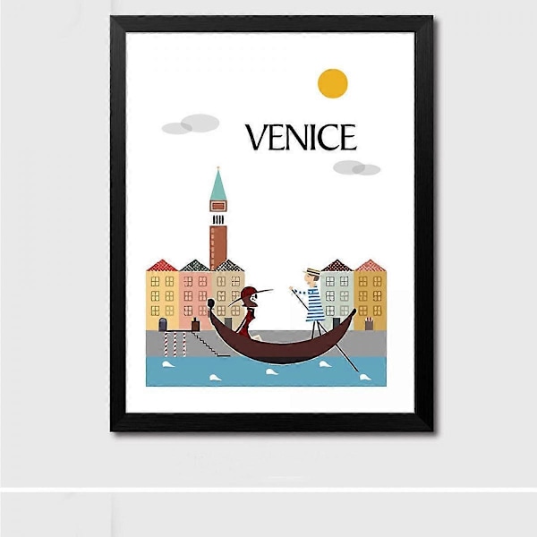 Wekity Minimalistisk Stadslandskap 1 Väggkonst Canvas Print Poster, Enkel Mode Vattenfärg Konst Ritning Dekoration för Hem Vardagsrum Sovrum Kontor och Chi