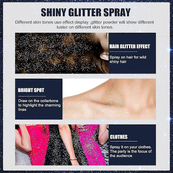 EELHOE 60ml Glittrande Glitter Spray för Hår Kropp Kläder Halloween Nattklubb Party Glitter Puder Lång -4134190258371