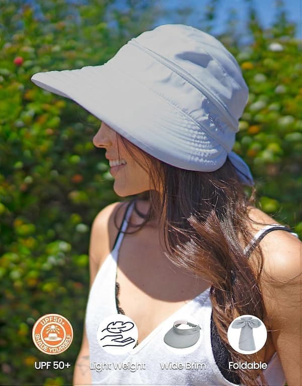 Hatte til kvinder UPF 50+ UV Solbeskyttende Konvertibel Strand Visir Hat Grey
