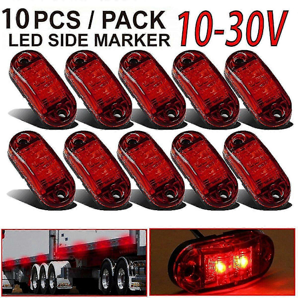 10x Röda LED 2,5 tum 2 Dioder Oval Klarering Trailer Lastbil Sidomarkörlampa