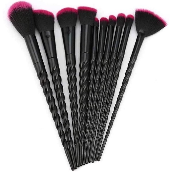 Spiraldesign Plasthåndtak Skjønnhetssminkebørster Kosmetisk Foundation Powder Blush Make Up Brush Verktøysvart, rød10 stk