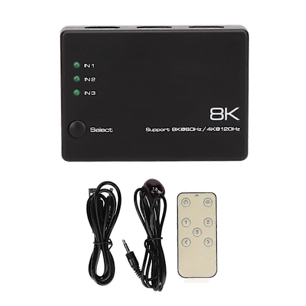 8K HD Switch 3 In 1 Ut 40Gbps Snabb Stabil Fjärrkontroll Plug and Play HD Multimedia Switch för TV Projektor PC YEMMA