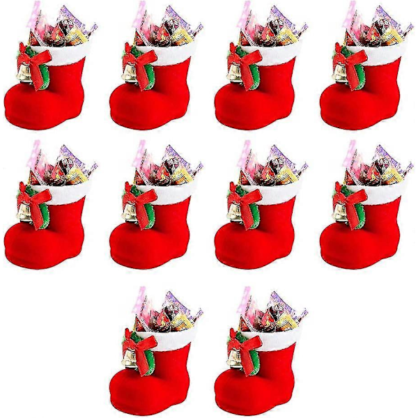 10 st julgodis Röda Stövlar Skor Tomte Present Strumpor Snacks Penna Behållare Påsar Hem