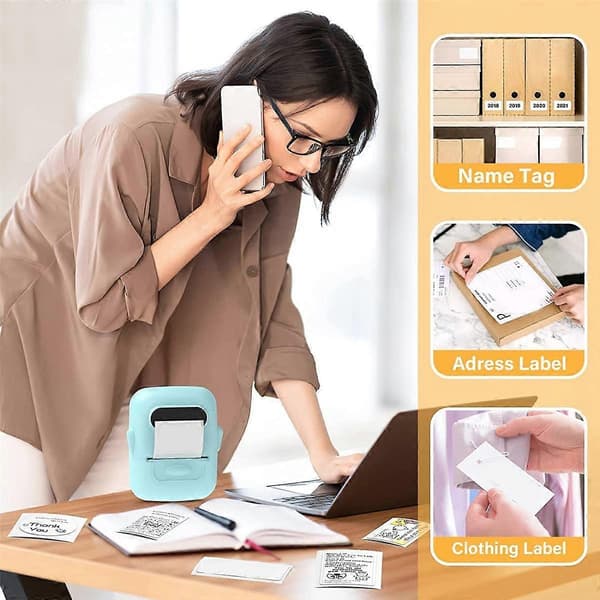 Etiketmaskine med tape stregkodeetiketprinter - Mini bærbar Bluetooth termisk etiketmaskine, Grøn