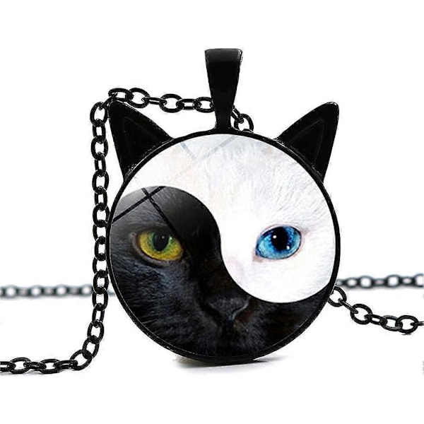 Kvinne Tai Yin Yang Katt Glass Hengesmykke Kjede Smykker Gave