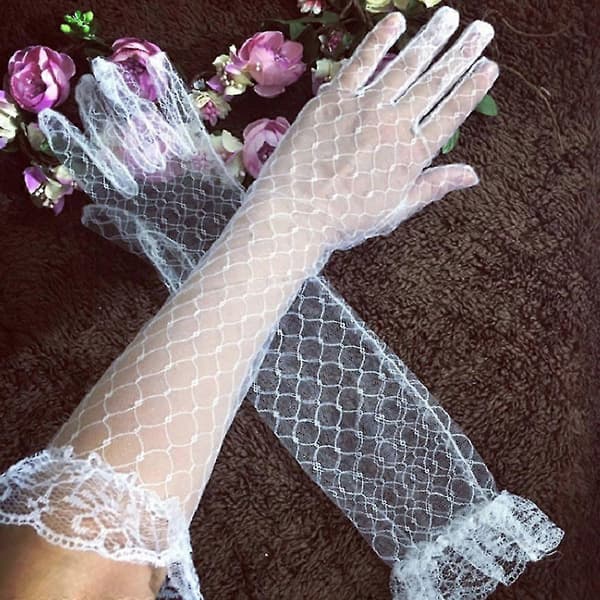 Lange blondehandsker til kvinder Elegant sommerprinsesse Formel pyntet bryllupsvante