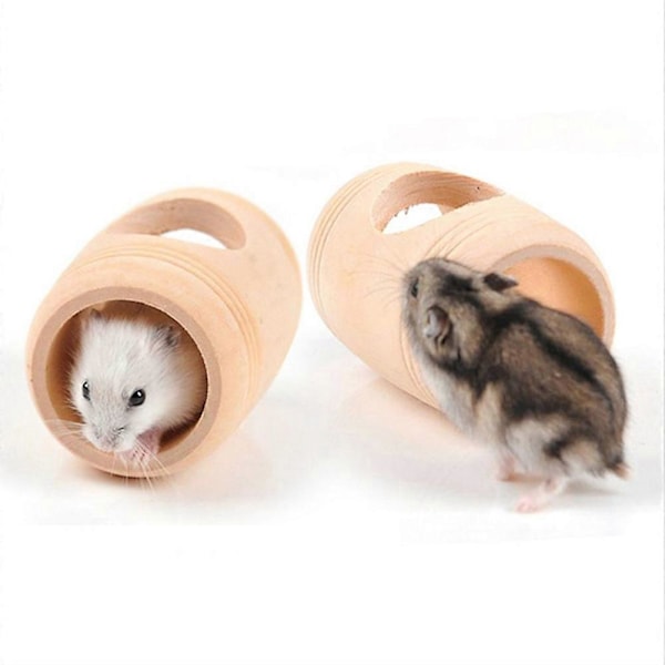 Lille Dyrs Træ Seng Hus Bur Tønde Formet Kæledyrsrede Hamster Mus Legetøj