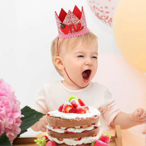 Jordgubbs 1-årsdag Hatt för Bebisflickor, Rosa Paljett Bär Första Födelsedagen