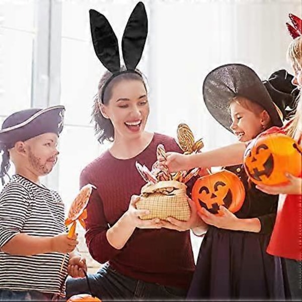 Sæt med 6 Sorte Kanin-Hårbånd Store Kaninøre Hårbånd Søde Dyreøre Hårbånd til Halloween Fest
