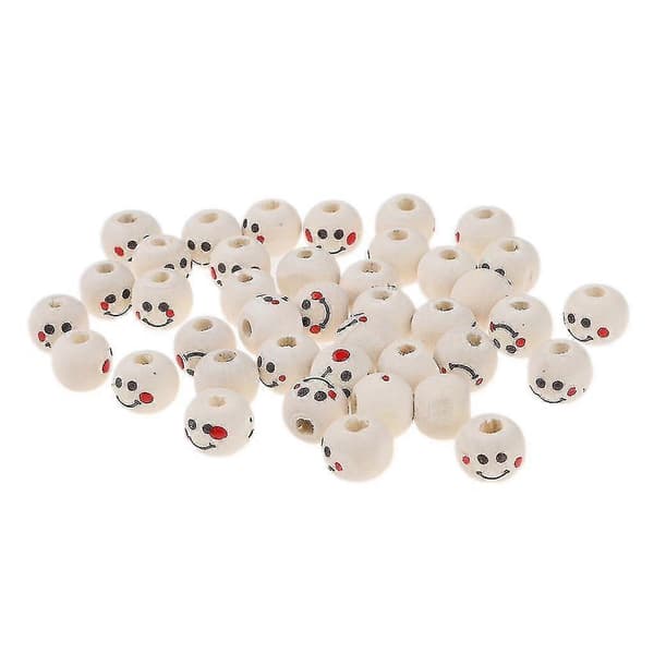 100 Stycken Trä Runda Smiley Lös Pärlor 10mm