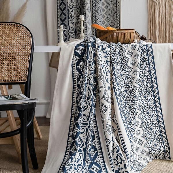 Bordsduk, 100% bomull och linne Boho rektangulär bordsduk, handtryckt blommig bordsduk för middagsbjudningar, bröllop, jul, utomhus,