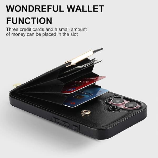Til iPhone 16 etui TPU+PU læder hardware dekorativt telefoncover med kortholder -