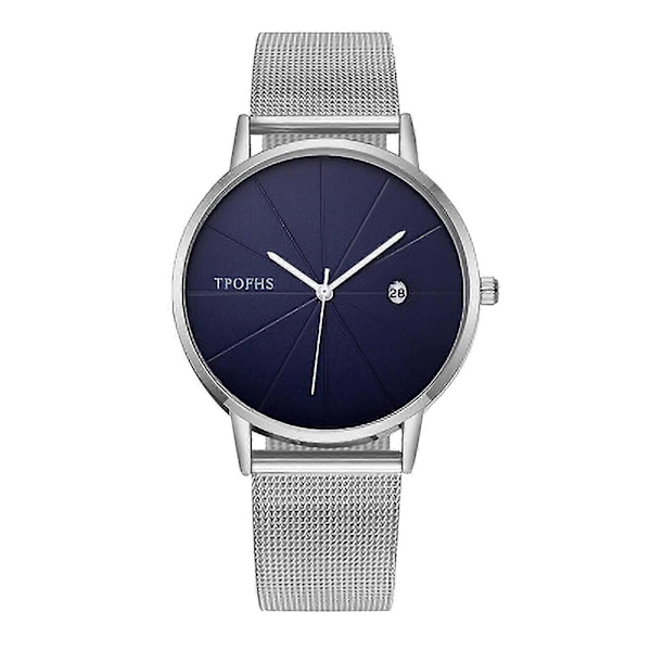 Tpofhs Herre Mode Quartz Ur Rustfrit Stål Mesh Rem Ur Med Kalender