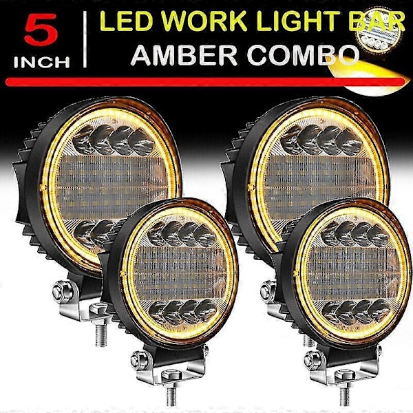 4x LED Arbetsljus Pods Runda Amber Spot Combo Ljus Amber Dimljus För Off Road SUV